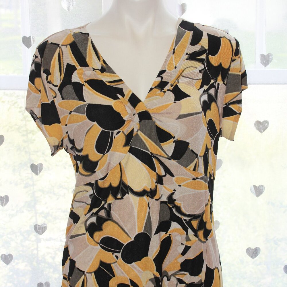 #346 Chico's Travelers Yellow White Black Patterned Short-Sleeve Blouse Top (16)
